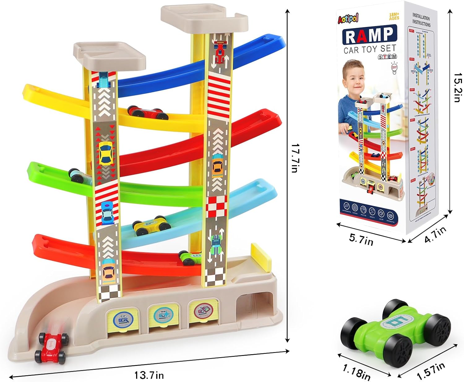 Drofex Montessori Toys for 2 3 Year Old Boys Toddlers, Car Ramp Toys with 6 Cars & Race Tracks, Garages and Parking Lots, Ramp Racer Toy Gift for Boys Girls Age 18 Months and Up, Multicolor - Drofex