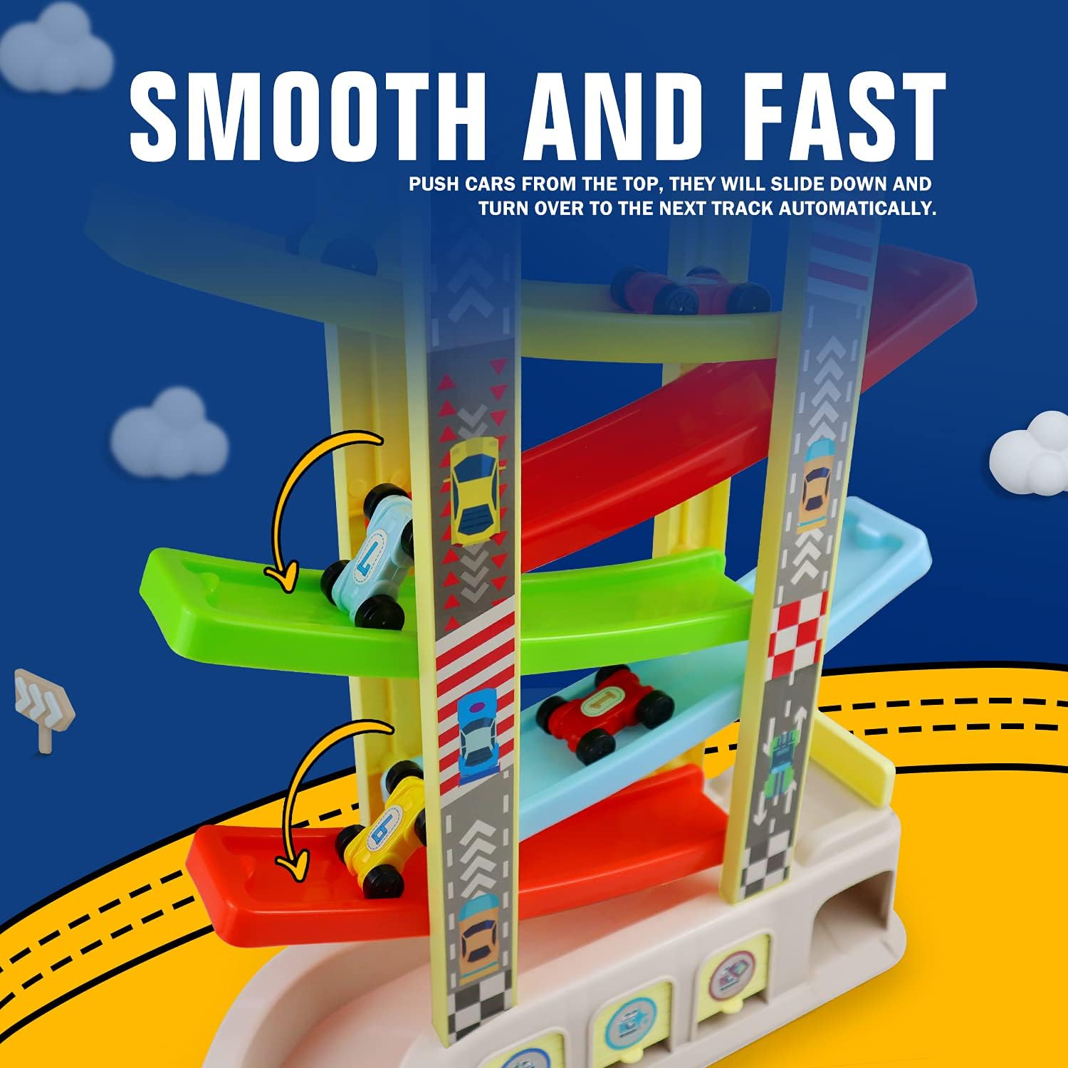 Drofex Montessori Toys for 2 3 Year Old Boys Toddlers, Car Ramp Toys with 6 Cars & Race Tracks, Garages and Parking Lots, Ramp Racer Toy Gift for Boys Girls Age 18 Months and Up, Multicolor - Drofex