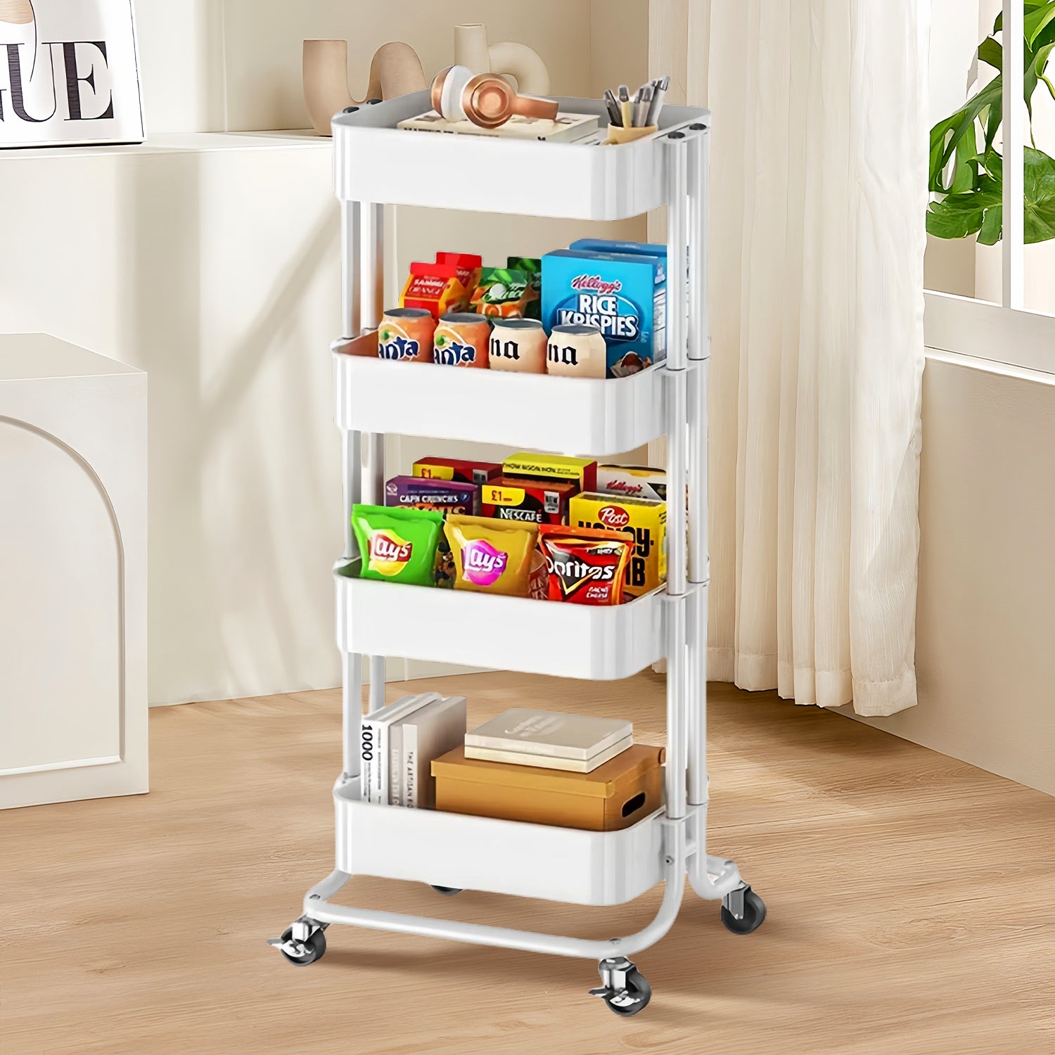 Drofex - 4-Tier Metal Utility Cart with Handrails