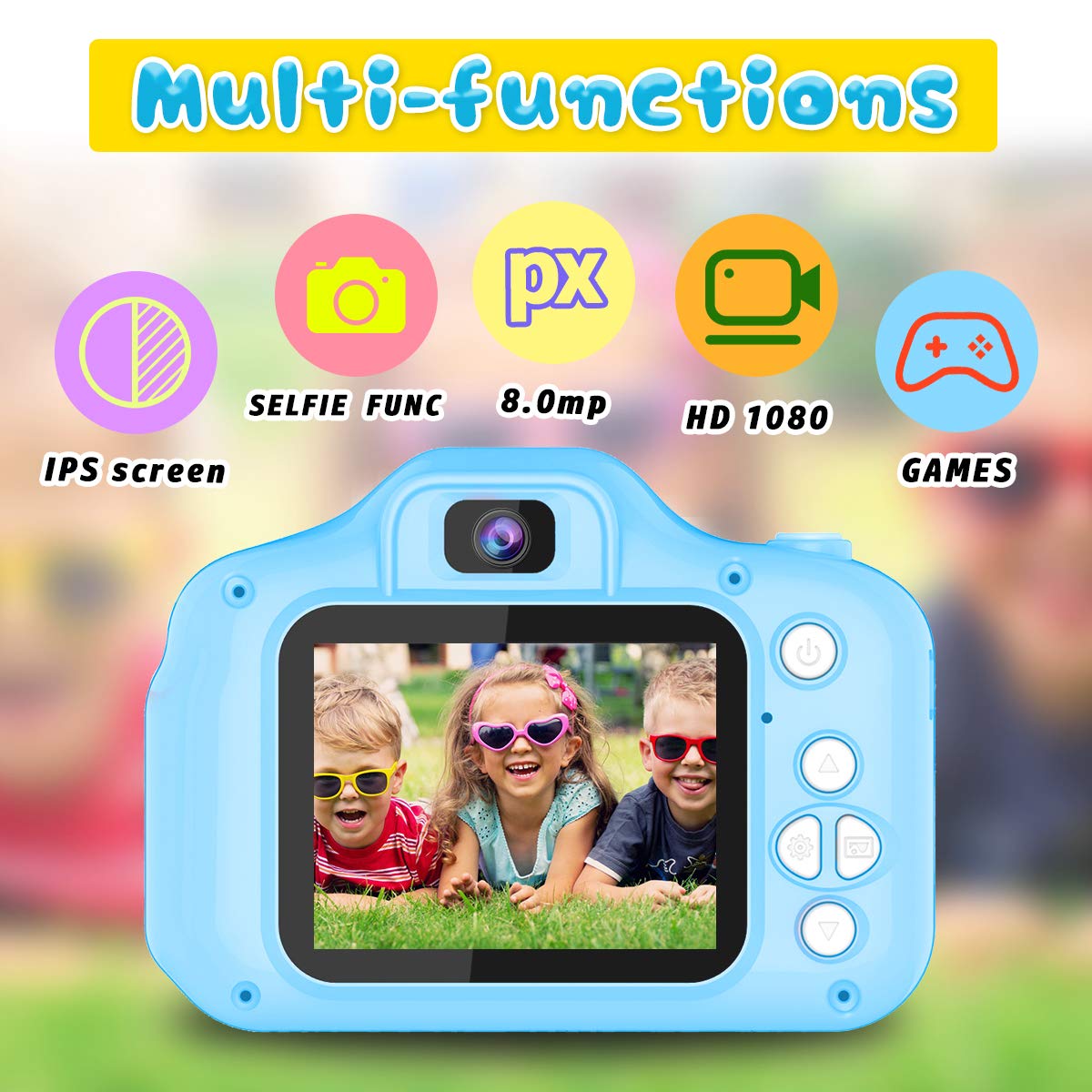 Drofex Kids Selfie Camera, Christmas Birthday Gifts for Boys Age 3 - 9, HD Digital Video Cameras for Toddler, Portable Toy for 3 4 5 6 7 8 Year Old Boy with 32GB SD Card - Blue - Drofex