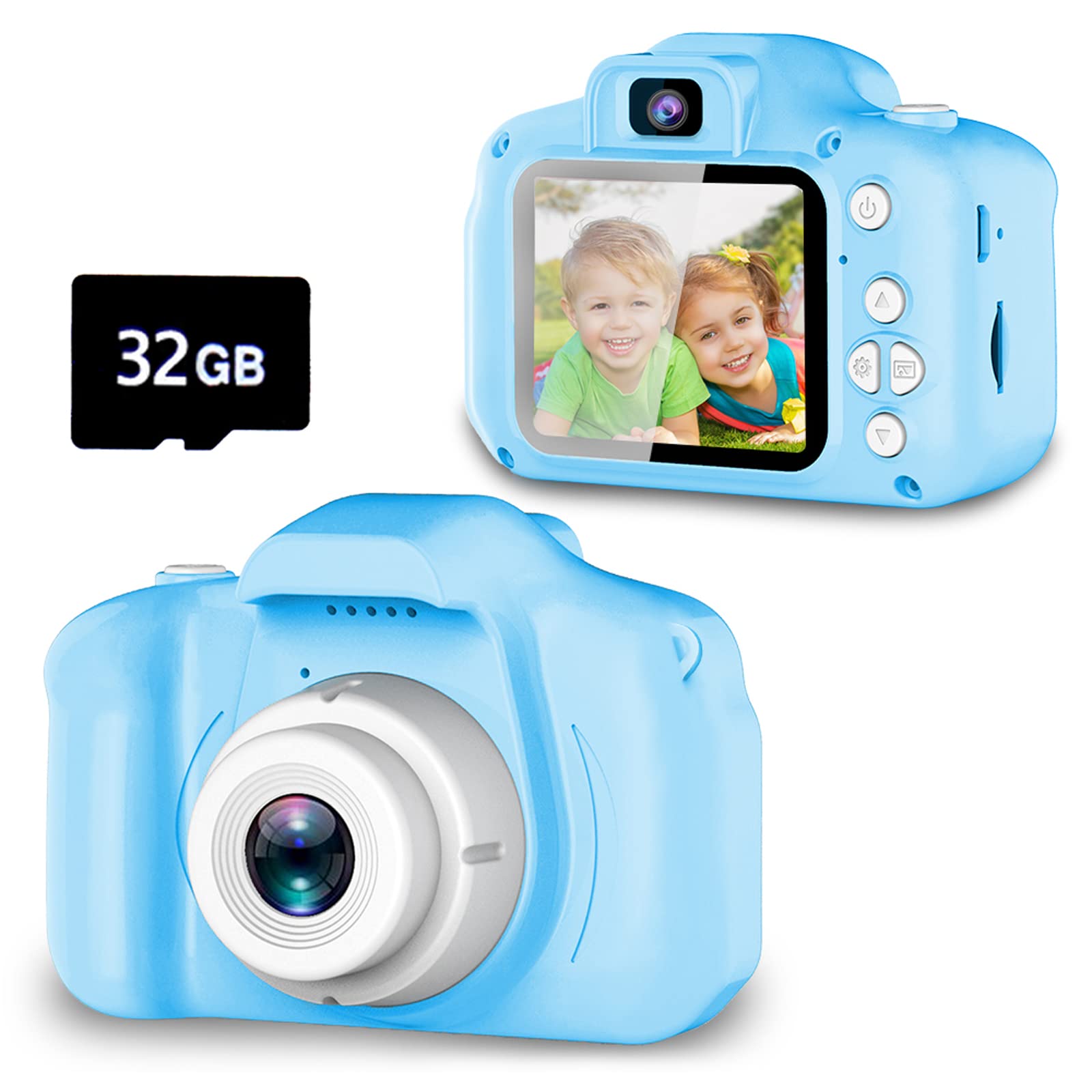 Drofex Kids Selfie Camera, Christmas Birthday Gifts for Boys Age 3 - 9, HD Digital Video Cameras for Toddler, Portable Toy for 3 4 5 6 7 8 Year Old Boy with 32GB SD Card - Blue - Drofex