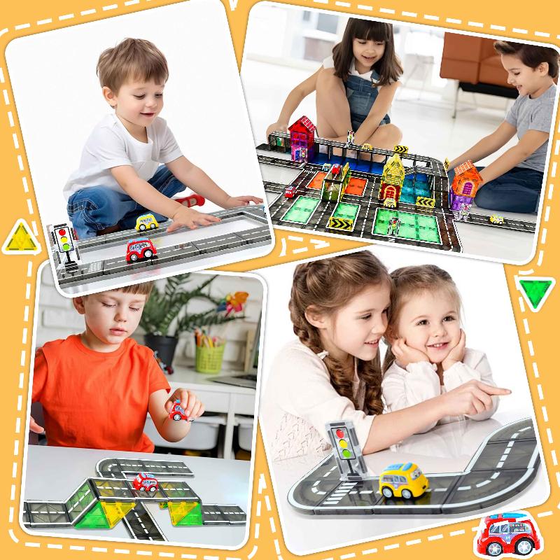 Drofex Magnetic Tiles (42pc) - Base Road Toppers Magnetic Building Blocks City Construction Toys for 3+Year Old Boys Girls, Kids Toys Montessori Toys for Toddler, STEM Learning Gifts - Drofex