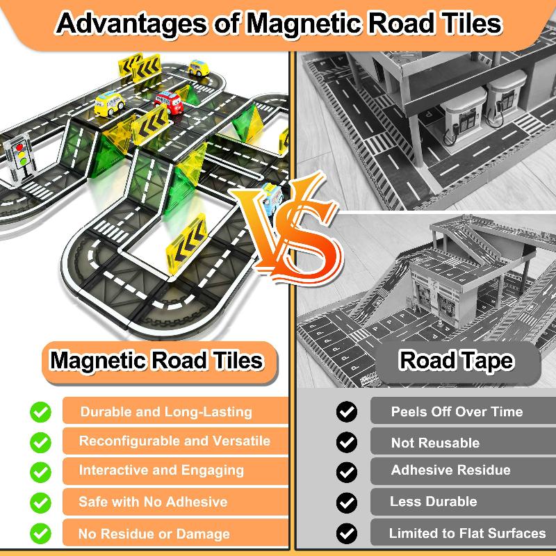 Drofex Magnetic Tiles (42pc) - Base Road Toppers Magnetic Building Blocks City Construction Toys for 3+Year Old Boys Girls, Kids Toys Montessori Toys for Toddler, STEM Learning Gifts - Drofex