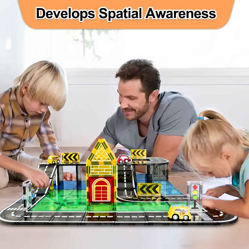 Drofex Magnetic Tiles (42pc) - Base Road Toppers Magnetic Building Blocks City Construction Toys for 3+Year Old Boys Girls, Kids Toys Montessori Toys for Toddler, STEM Learning Gifts - Drofex
