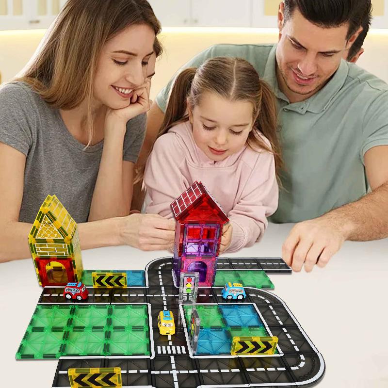 Drofex Magnetic Tiles (42pc) - Base Road Toppers Magnetic Building Blocks City Construction Toys for 3+Year Old Boys Girls, Kids Toys Montessori Toys for Toddler, STEM Learning Gifts - Drofex