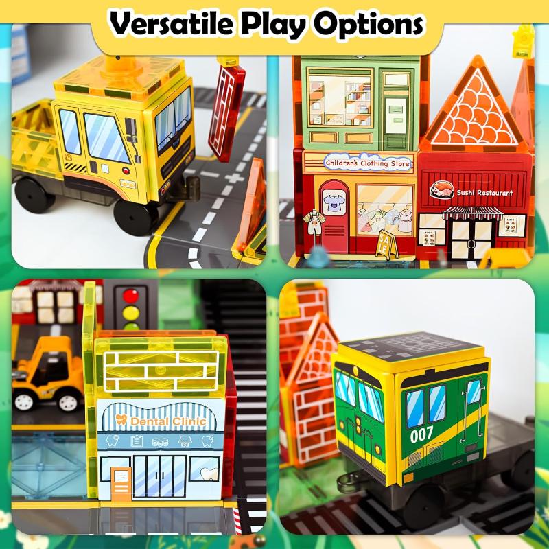 Drofex Magnetic Tiles (60pcs) - Set with 2 Magnetic Crane, Creative Construction Toys for Kids Ages 3 - 12, Boys & Girls, Dentist and Engineering Themed Magnetic Building Blocks - Drofex
