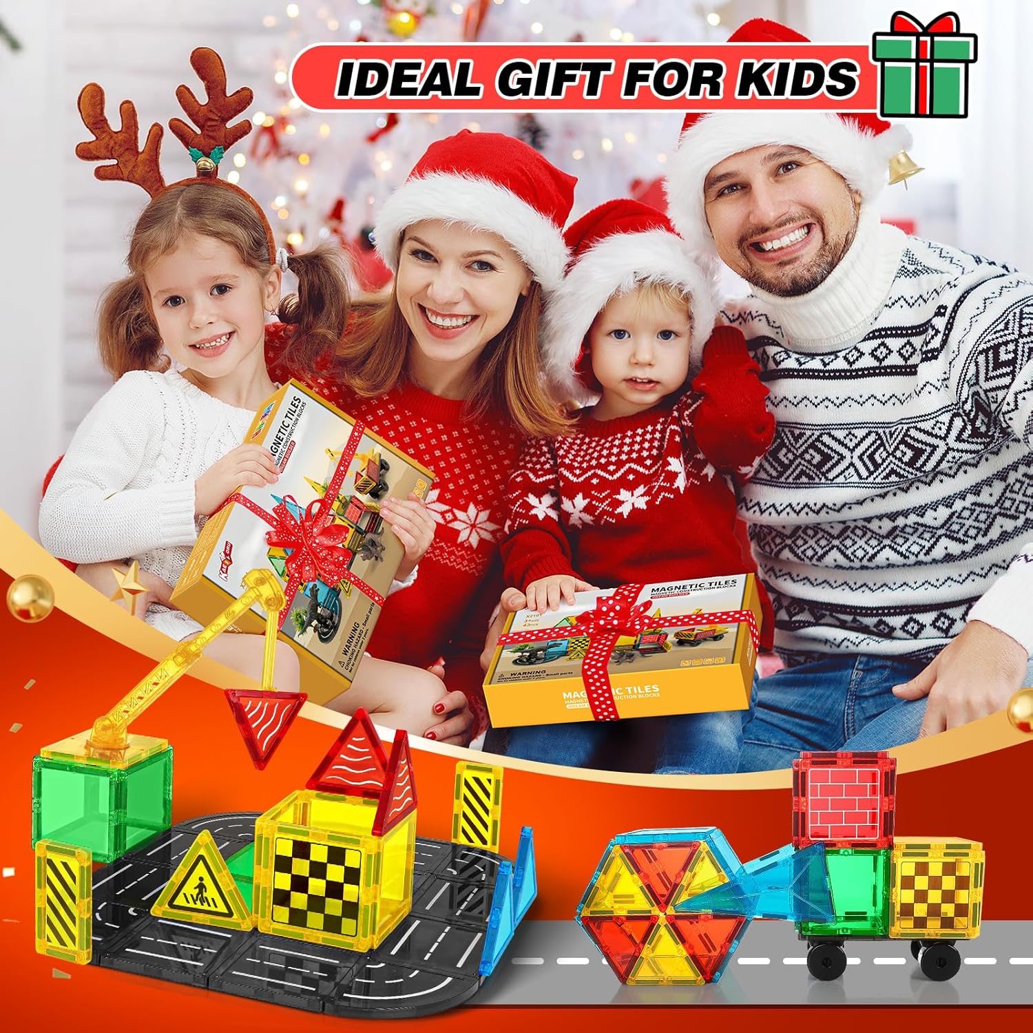 Drofex Magnetic Tiles Road Building Blocks - Magnet Crane Car Set for Kids Ages 3 - 5 4 - 8 5 - 7 Preschool City Construction Kids Games Dinosaur Toddler Toys for 3+ Year Old Boys Girls Christmas Birthday Gifts - Drofex