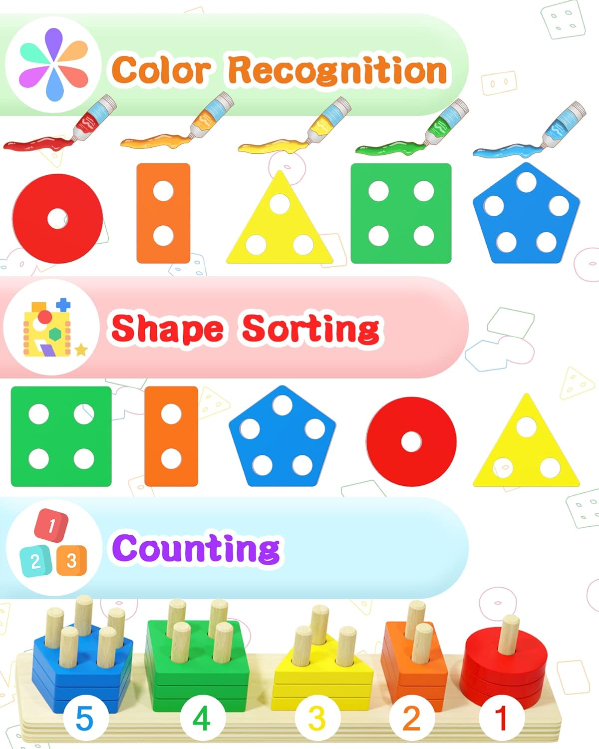 Drofex Montessori Toys for 1 2 3 Years Old Boys Girls Birthday Gifts, Wooden Sensory Toys for Ages 2 - 4 Toddlers Kids Baby, Toddler Stocking Stuffers Learning Toy Activities Puzzles Ages 1 - 3 - Drofex