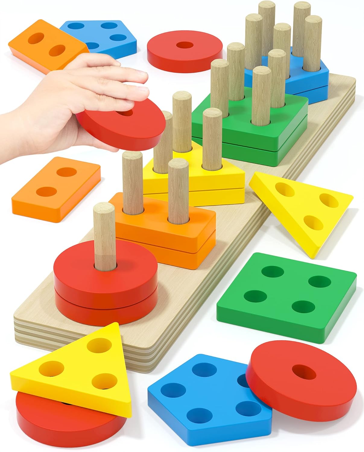 Drofex Montessori Toys for 1 2 3 Years Old Boys Girls Birthday Gifts, Wooden Sensory Toys for Ages 2 - 4 Toddlers Kids Baby, Toddler Stocking Stuffers Learning Toy Activities Puzzles Ages 1 - 3 - Drofex