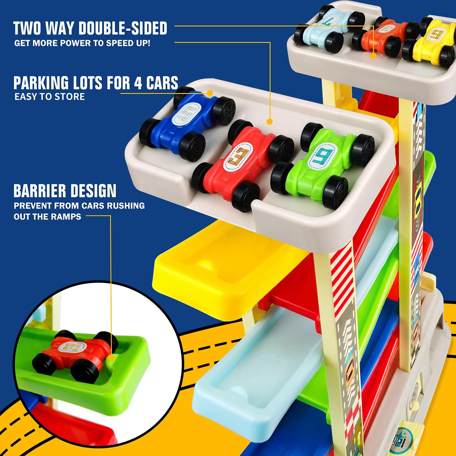 Drofex Montessori Toys for 2 3 Year Old Boys Toddlers, Car Ramp Toys with 6 Cars & Race Tracks, Garages and Parking Lots, Ramp Racer Toy Gift for Boys Girls Age 18 Months and Up, Multicolor - Drofex
