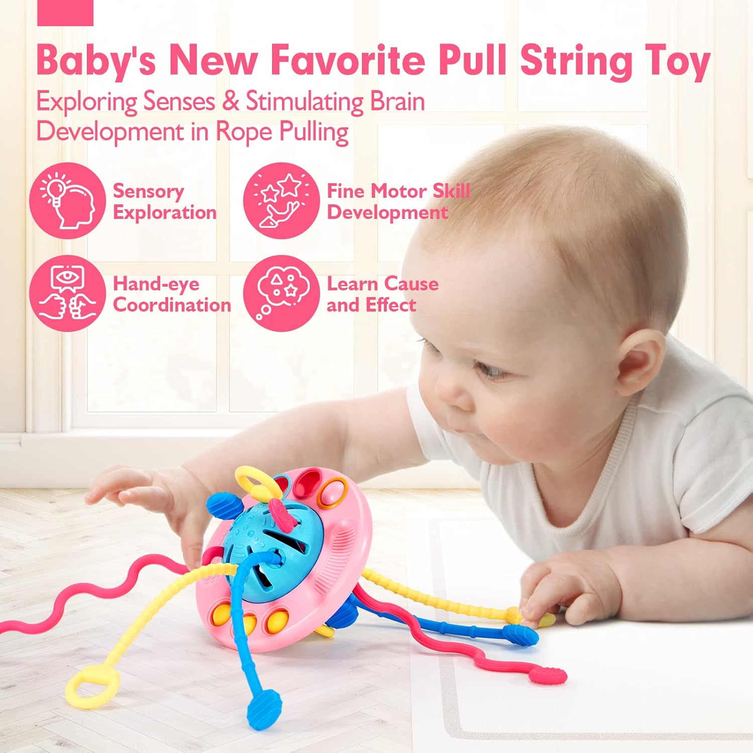 Drofex Montessori Toys - Silicone Pull String Baby Sensory Toys for Toddlers - Baby Toys 18 - 24 Months - Toddler Travel Toys for 1 Year Old Girl Gifts - Gifts Christmas Toddler Stocking Stuffers - Drofex