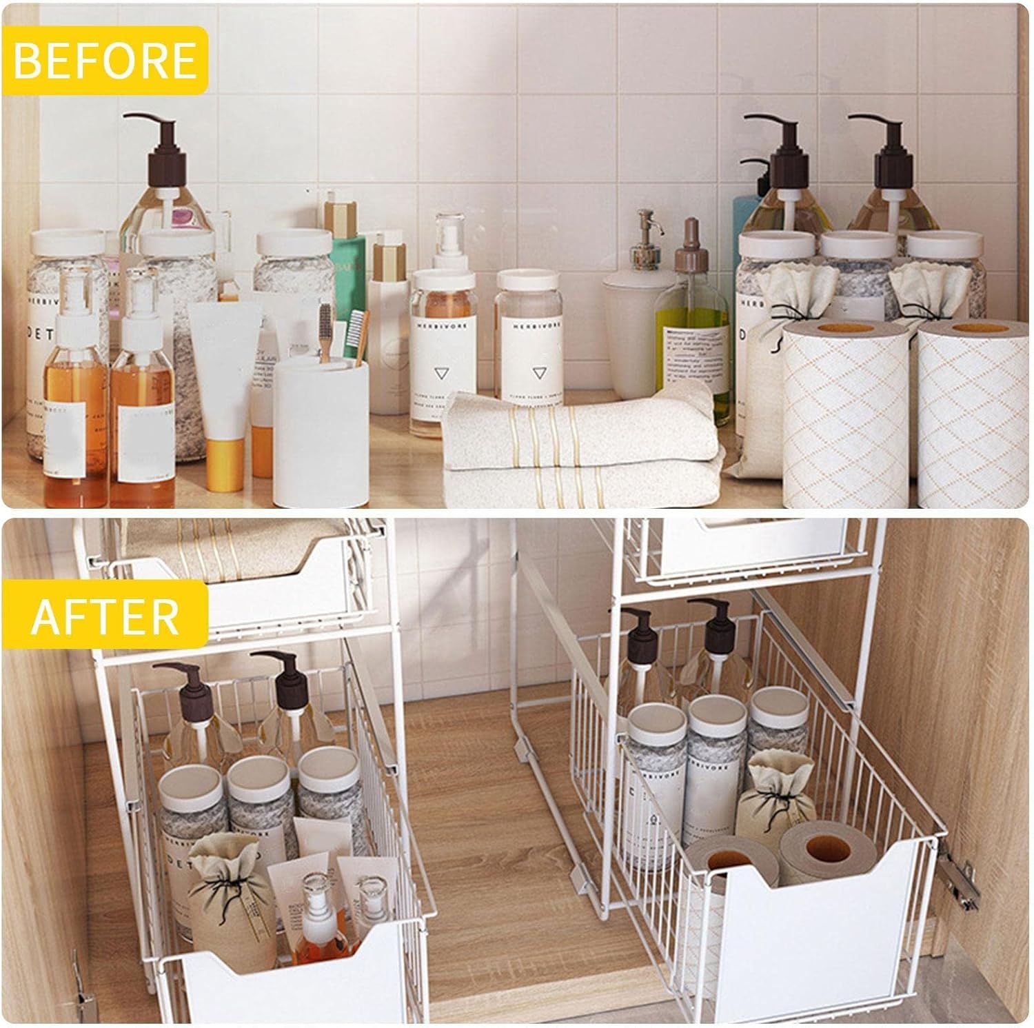 Drofex - Stackable 2 - Tie Under Sink Cabinets Organizer - Drofex