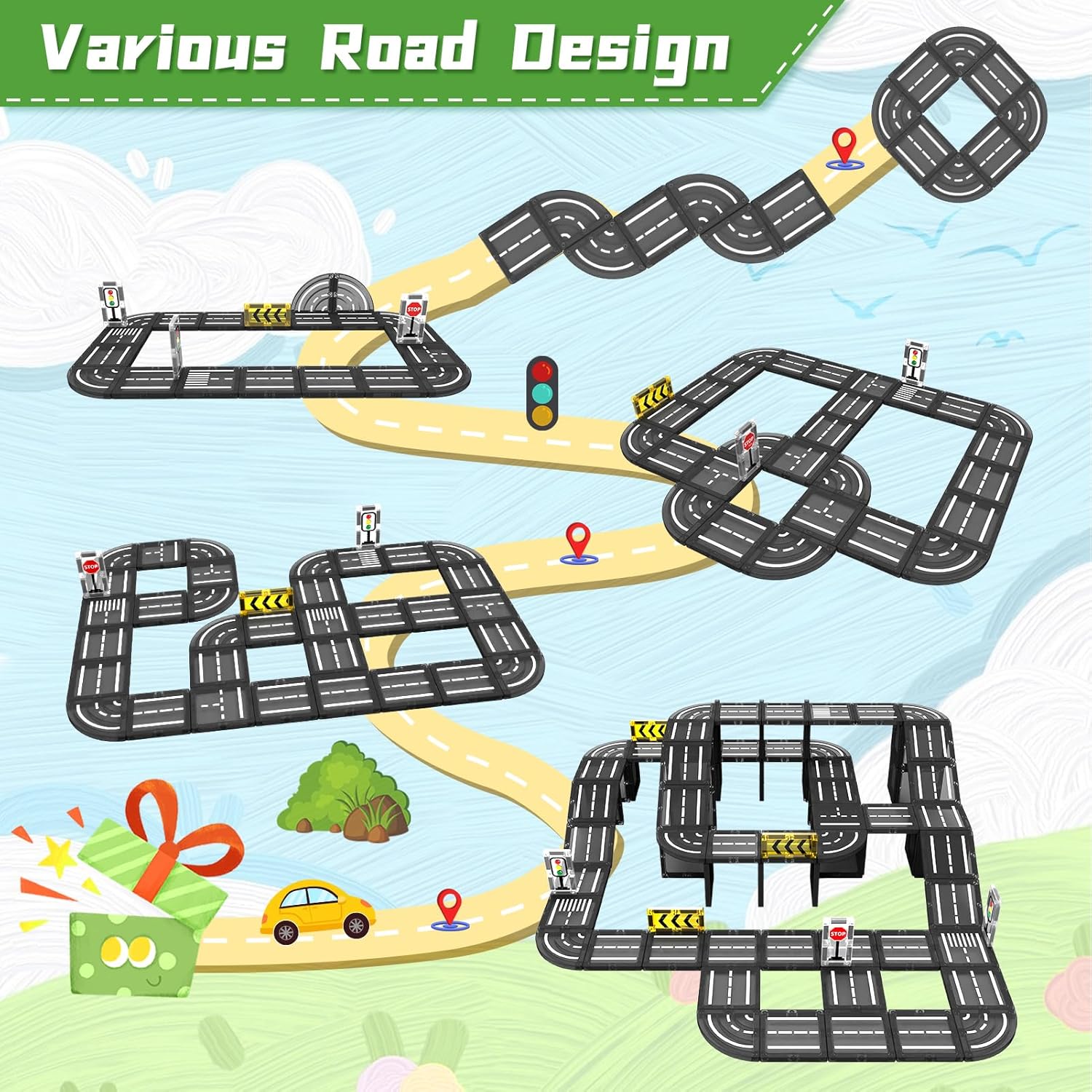 Magnetic Tiles Road Set, Magnet Tiles for Kids Ages 3 - 5 4 - 8 5 - 7, Magnetic Building Blocks Montessori Educational STEM Creativity Toys 3+ Year Old Boys & Girls Toddlers Kids Christmas Birthday Gifts - Drofex
