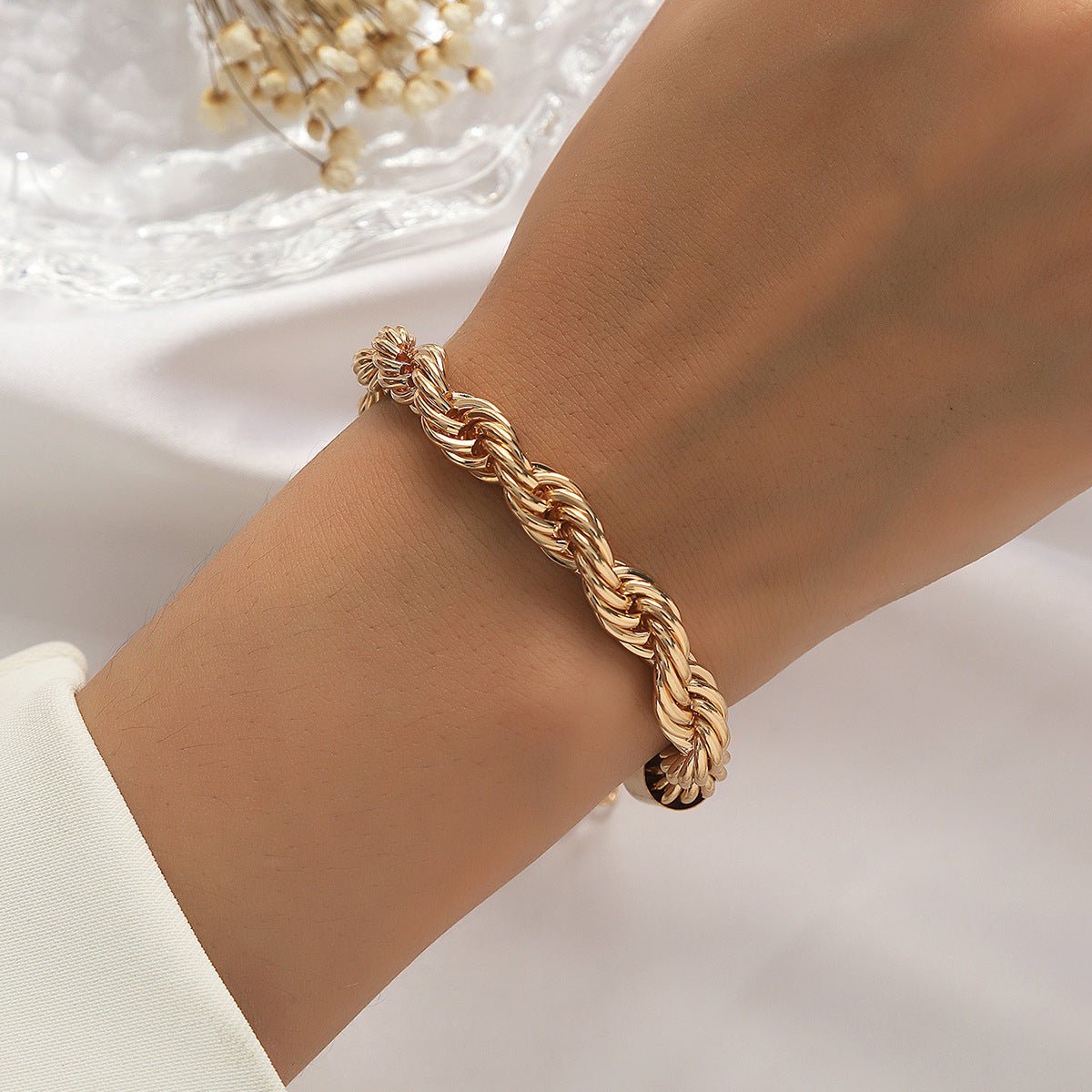 Trendy Charm Flash Twisted Rope Chain Bracelets for Women Lady Stainless Steel Wrist Jewelry Bracelet - Drofex