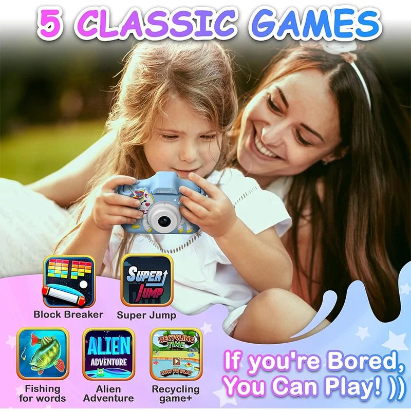 Upgrade Unicorn Kids Camera, Christmas Birthday Gifts for Girls Boys Age 3 - 12, 1080P HD Selfie Digital Video Camera for Toddlers, Cute Portable Little Girls Boys Gifts Toys for 3 4 5 6 7 8 9 Years Old - Drofex