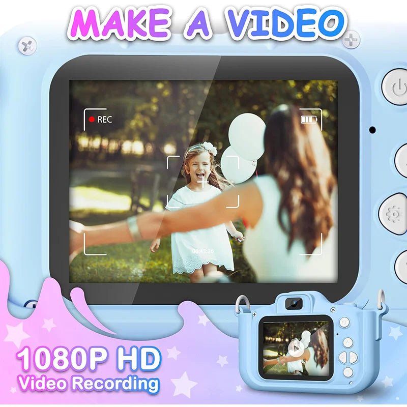 Upgrade Unicorn Kids Camera, Christmas Birthday Gifts for Girls Boys Age 3 - 12, 1080P HD Selfie Digital Video Camera for Toddlers, Cute Portable Little Girls Boys Gifts Toys for 3 4 5 6 7 8 9 Years Old - Drofex